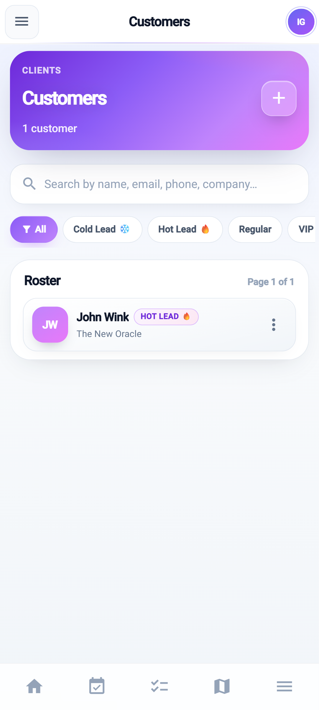 GT Business customers CRM with lead tags
