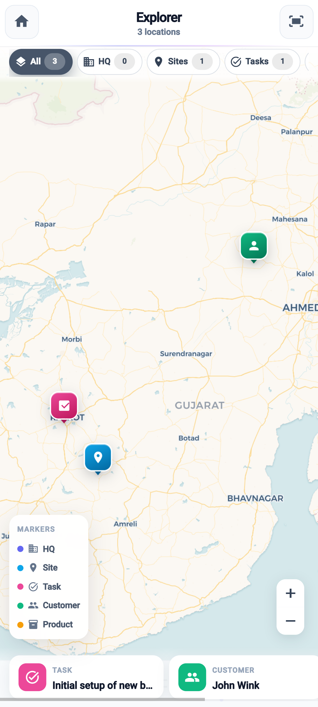 GT Business map explorer with multi-layer field markers