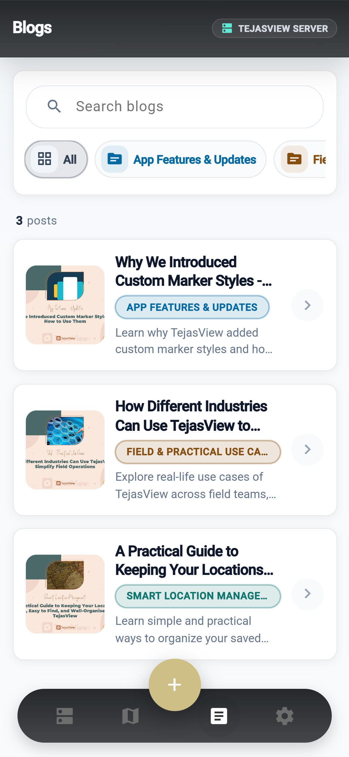 TejasView in-app blogs and field updates