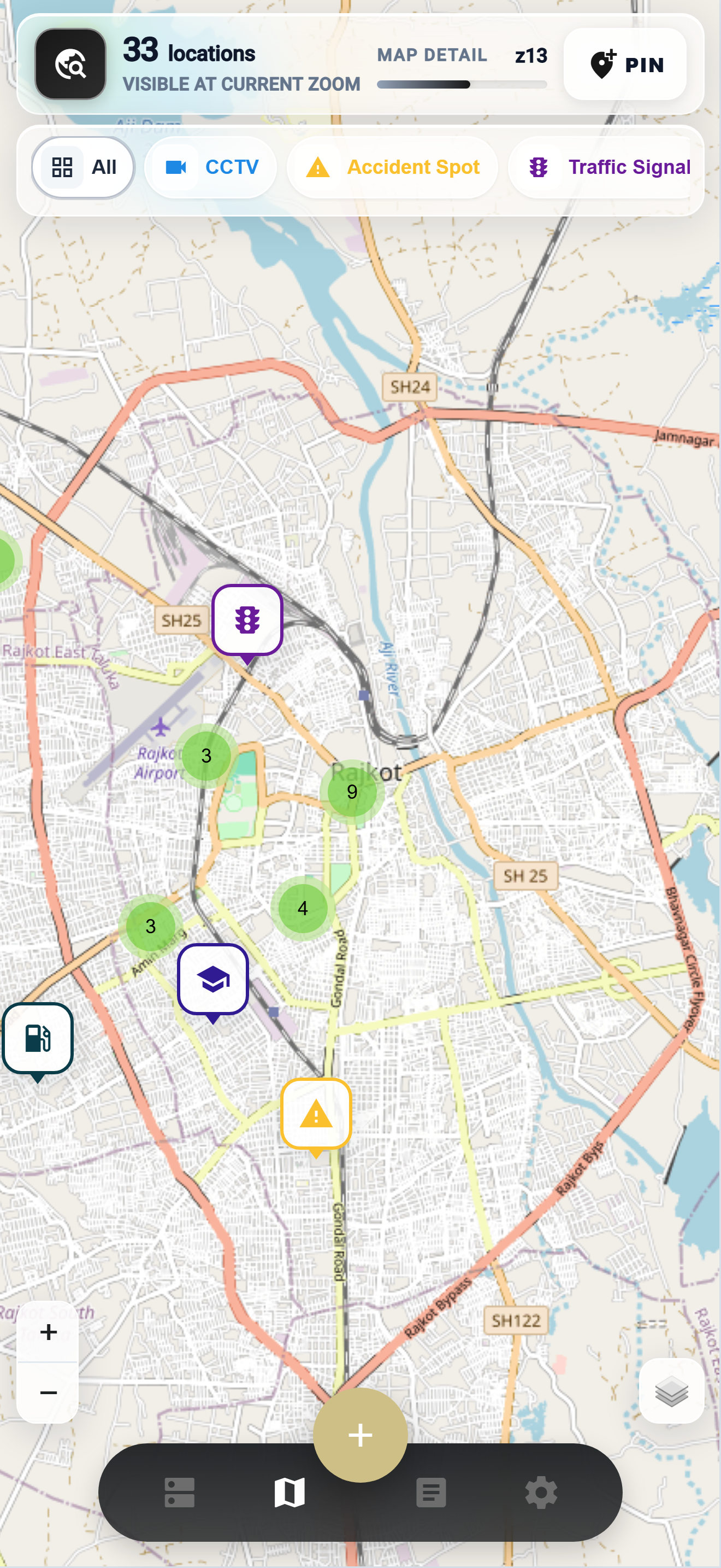 TejasView live map with clustered colour markers