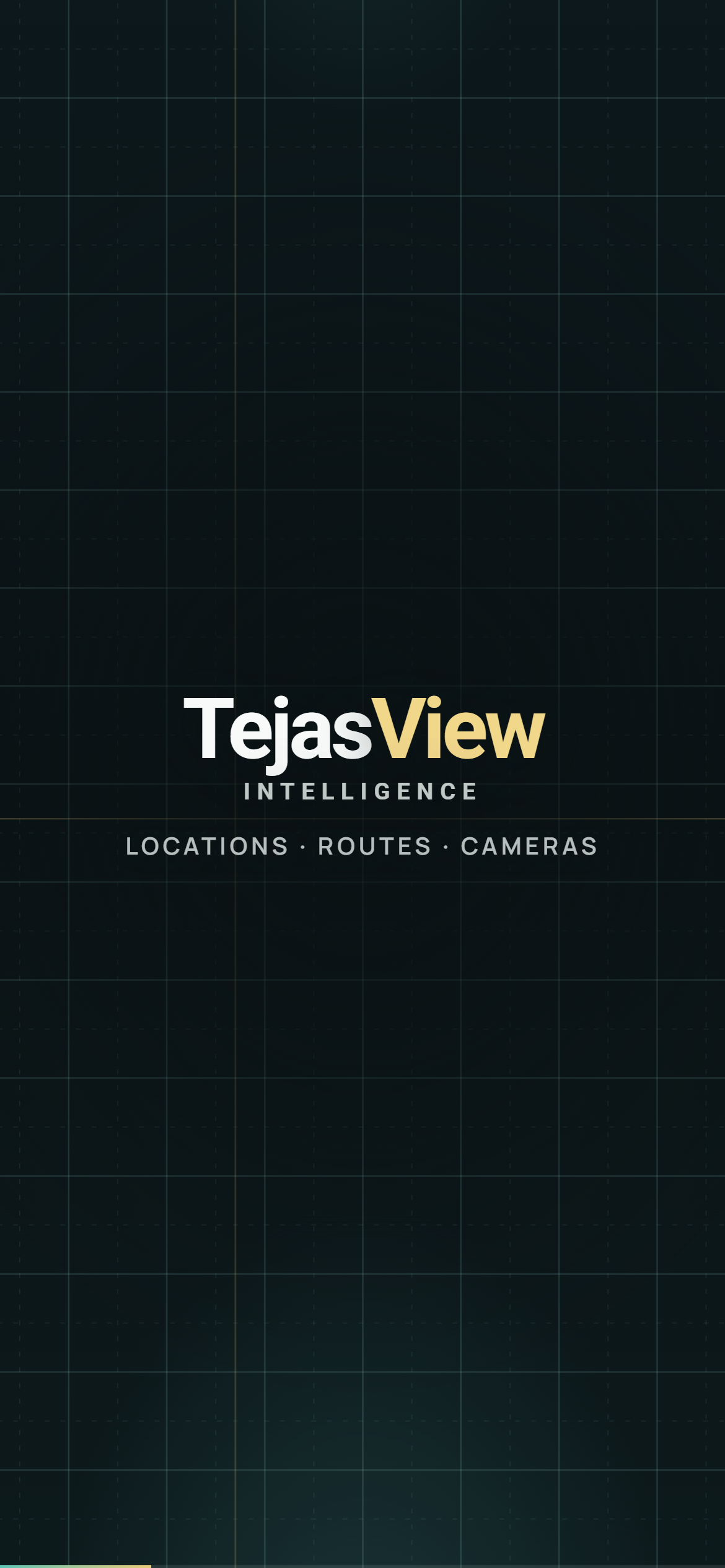 TejasView welcome screen for the location manager app